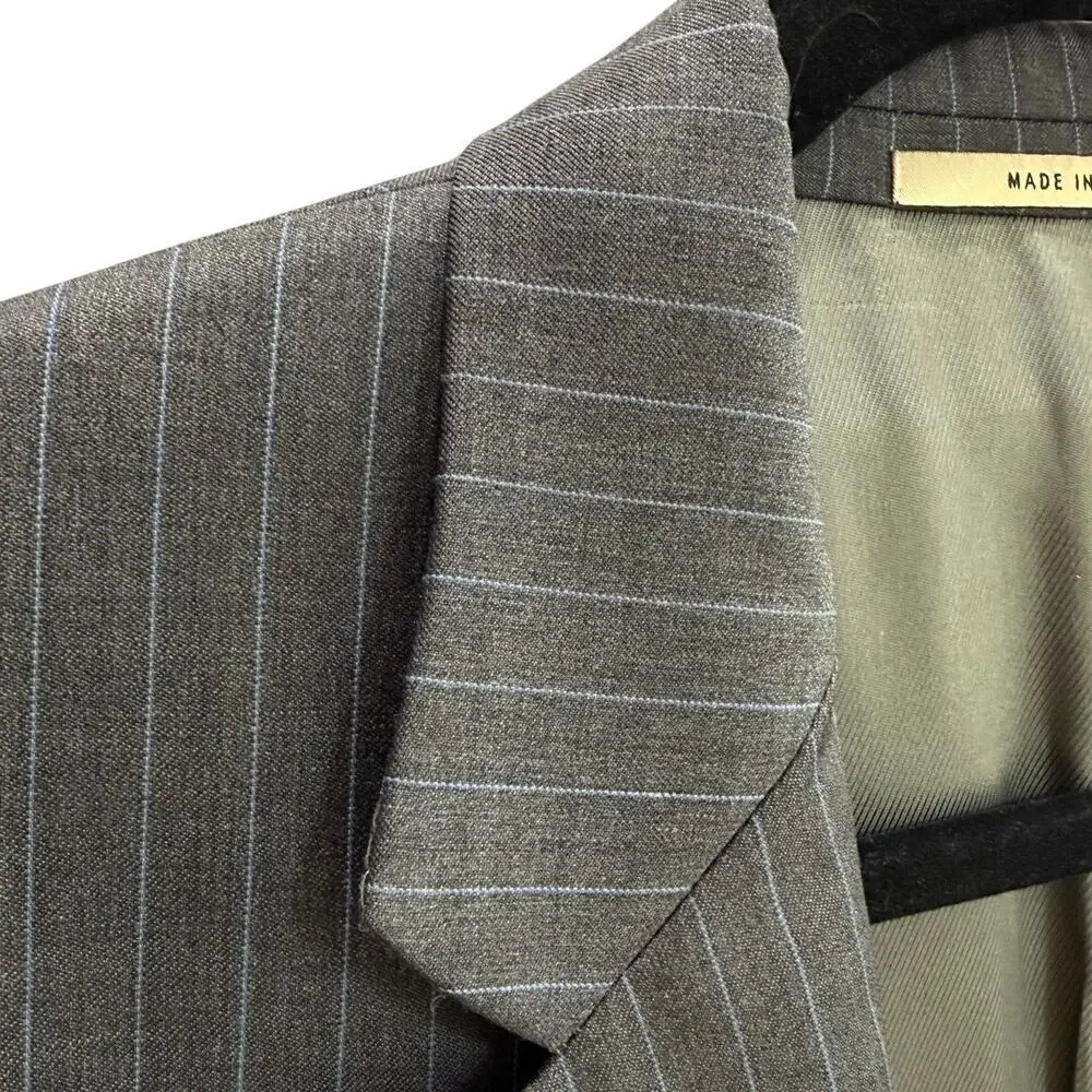 Burberry London Kensington Men's Blazer 44 Long Gray Blue Pinstripe 100% Wool